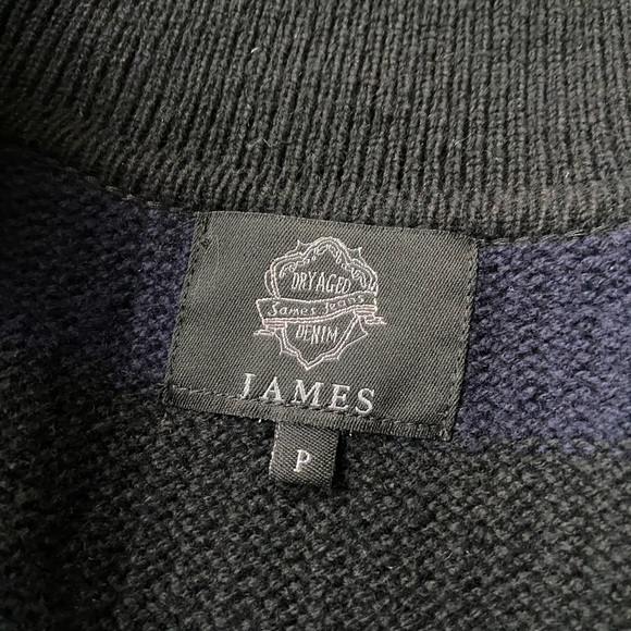 Cute James Jeans black/navy rugby stripe cotton sweater jacket with wood buttons - Picture 3 of 3